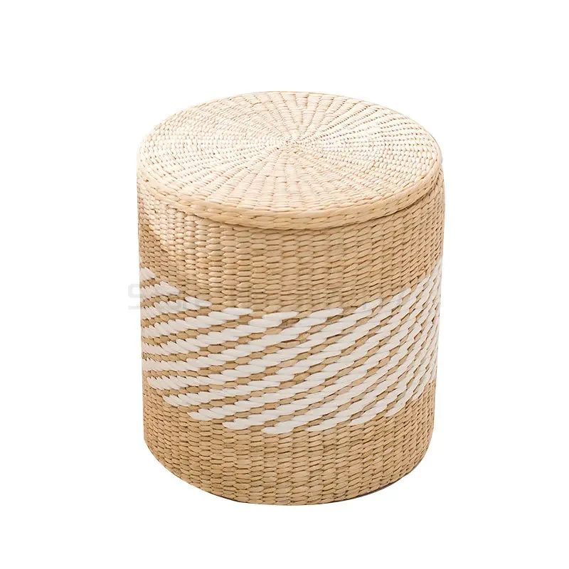 Solid Wood Straw Woven Storage Stool Rattan Shoe Bench Sofa Makeup Seating Handcrafted Entryway Furniture  Footrest