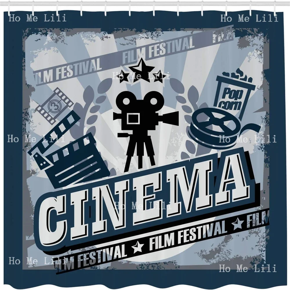 Vintage Cinema Poster Design Grunge Effect And Old Fashioned Movie Theater Shower Curtain Bathroom Decor