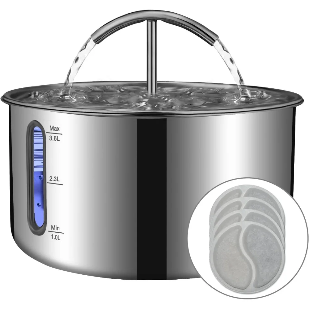 

Cat Water Fountain, Large Capacity Stainless Steel Pet Water Fountain for Cats Inside,3.6L/121oz Automatic Dog Dispenser Water B