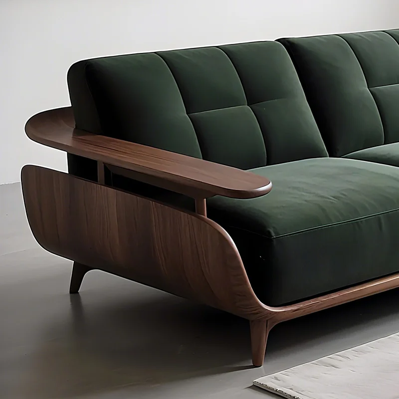 Italian minimalist wabi sand wind North American black walnut sofa living room new simple solid wood straight sofa
