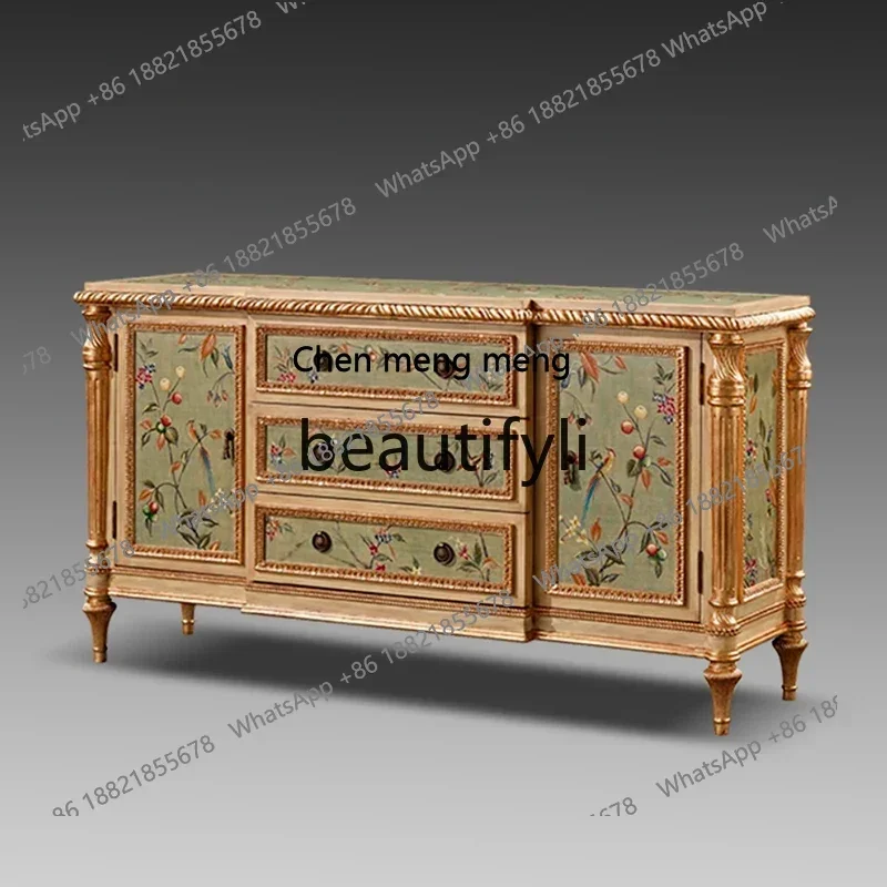 D178  European painted entrance cabinet high-end partition cabinet retro pure hand-painted solid wood dining side cabinet
