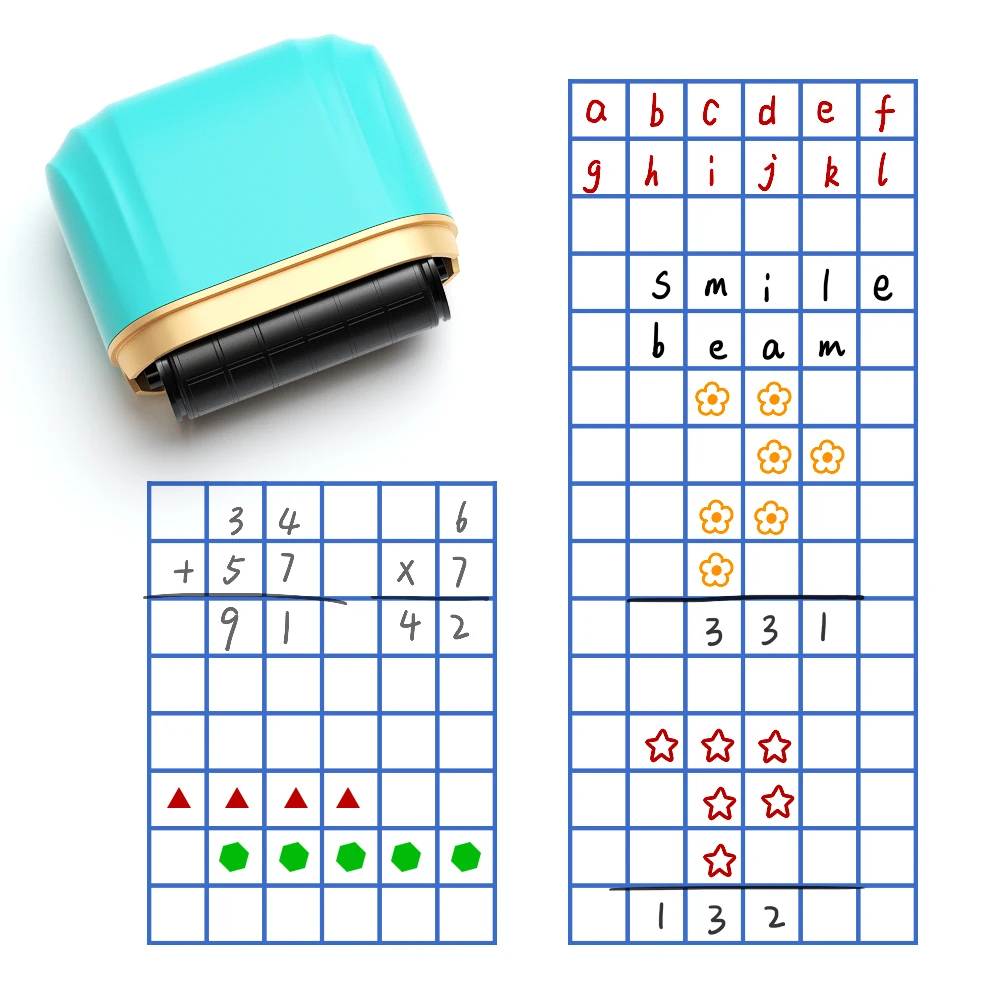 Sello de rejilla de rodillo, escritura a mano, práctica cuadrada, sello para profesores, herramienta de práctica de matemáticas, sello azul, sello de enseñanza para el aula