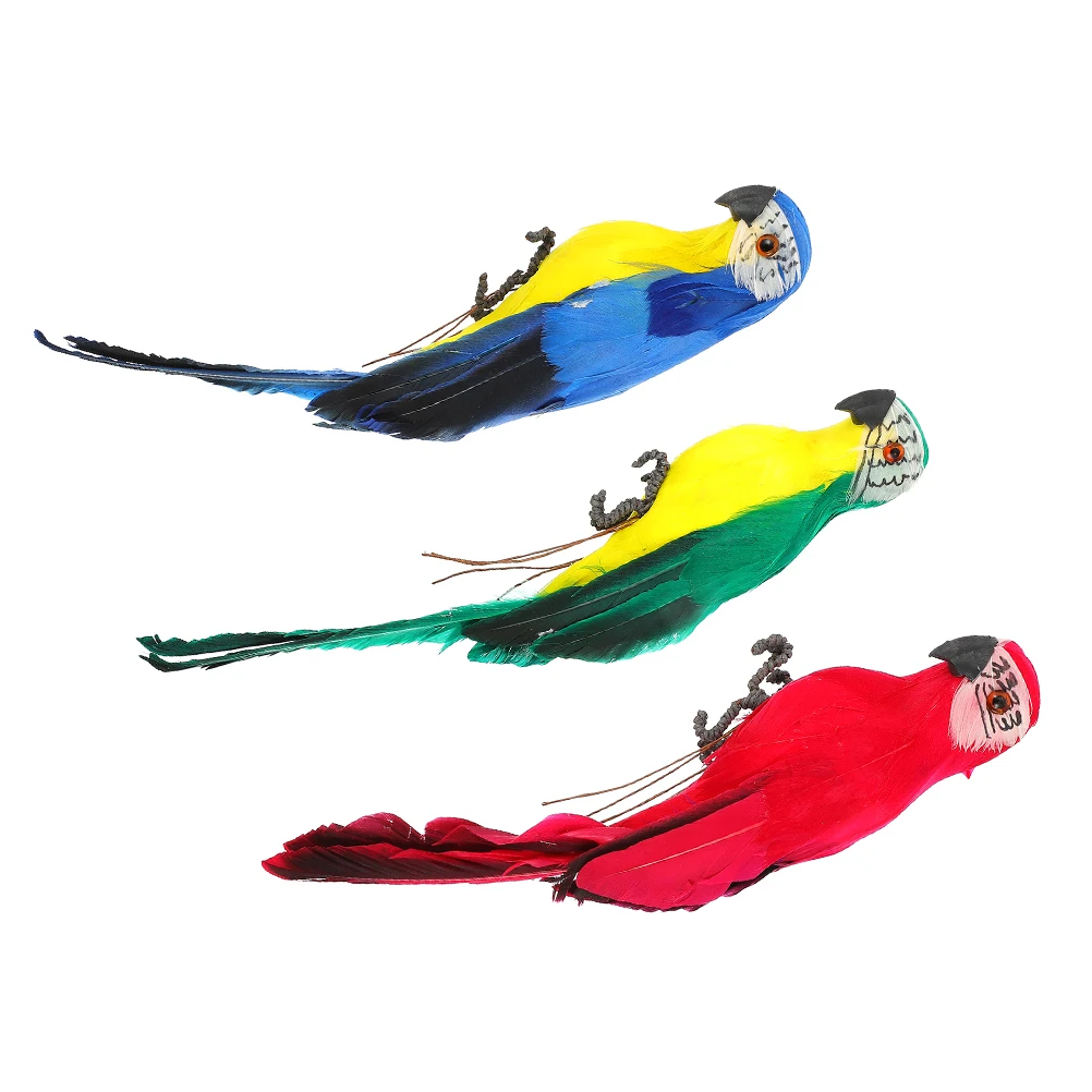 

3pcs Parrot Decorative Ornaments Figurine Artificial Lifelike Bird Decoration Outdoor Accessories