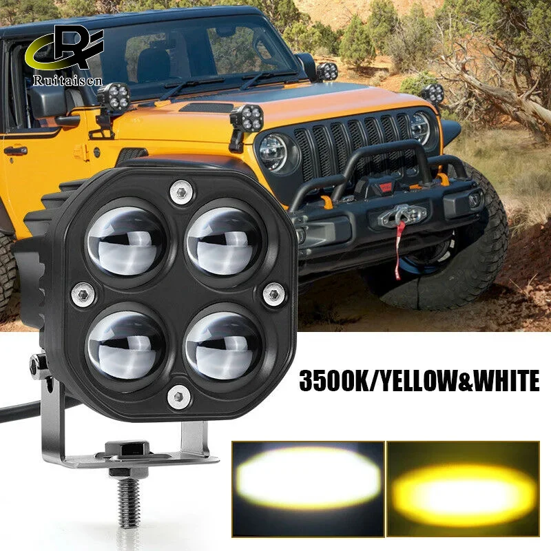 

3Inch 60W 8D LED Lens Work Light Dual Color Amber+White Fog Light Flush Lamp Spotlight Driving Off Road for Motorcycle Truck Car