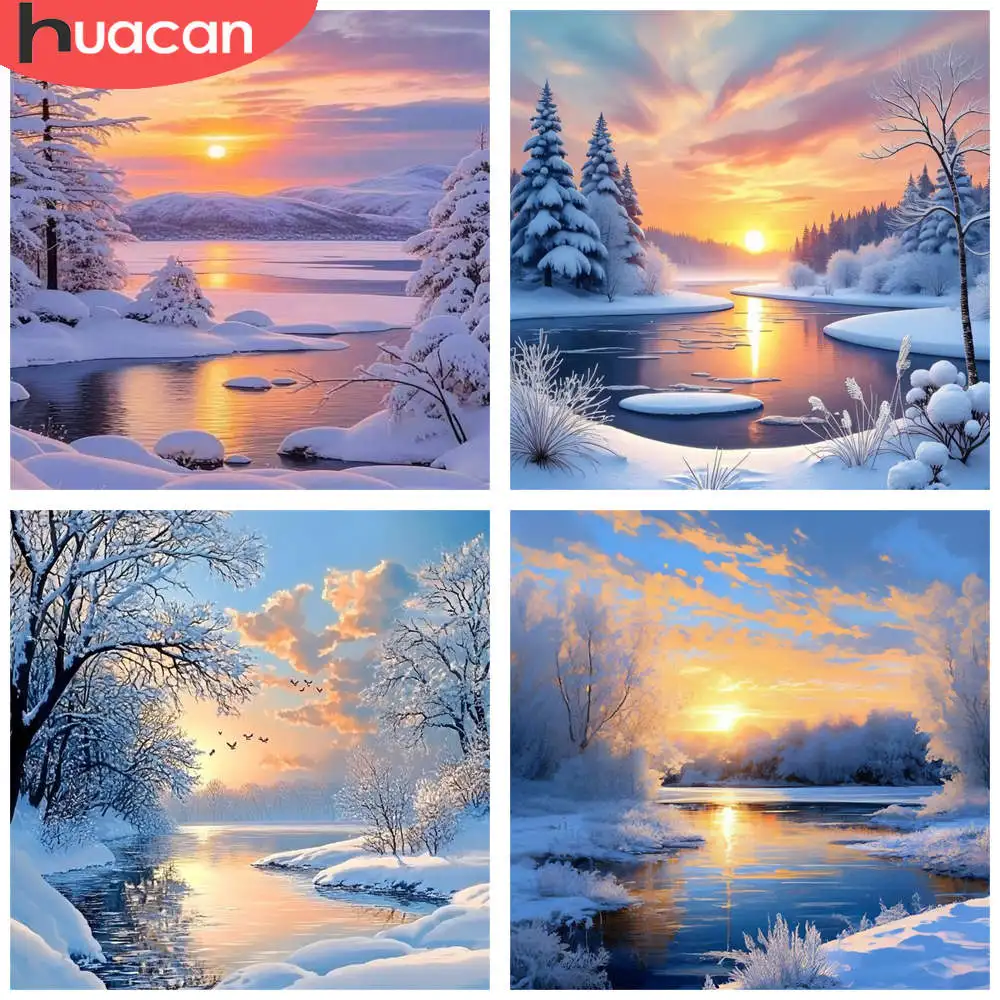 HUACAN 1 pièces diamant peinture coucher de soleil sérénité scène d'hiver diamant peinture Kit 5D bricolage broderie pleine perceuse mosaïque Art décor