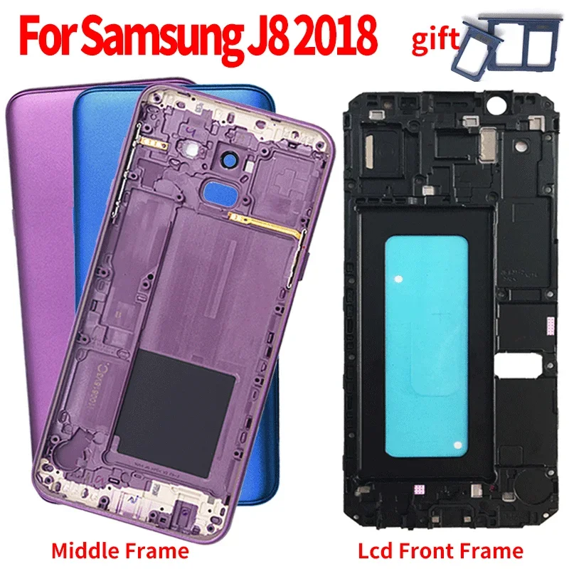 For Samsung J8 2018 J810 J810F SM-J810F Housing Battery Door Rear Back Cover Case Replacement Camera Frame Front Lcd Frame