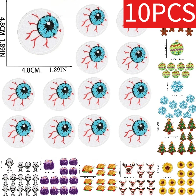 

10 шт., оптовая продажа, много нашивок, ткань с вышивкой призраков, ужас, череп, нашивка, украшение для сумки, Санта-Клаус, тыква, глажка на День благодарения