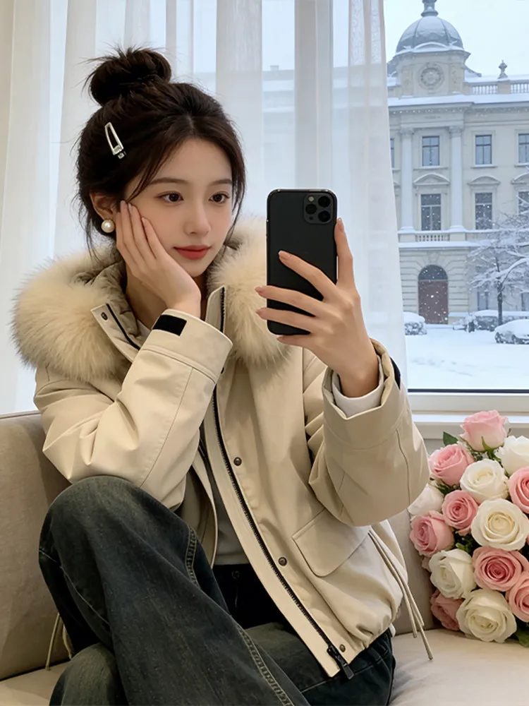 

Модная повседневная свободная женская парка-куртка из хлопка в корейском стиле, утепленная, с длинными рукавами, укороченная, на молнии