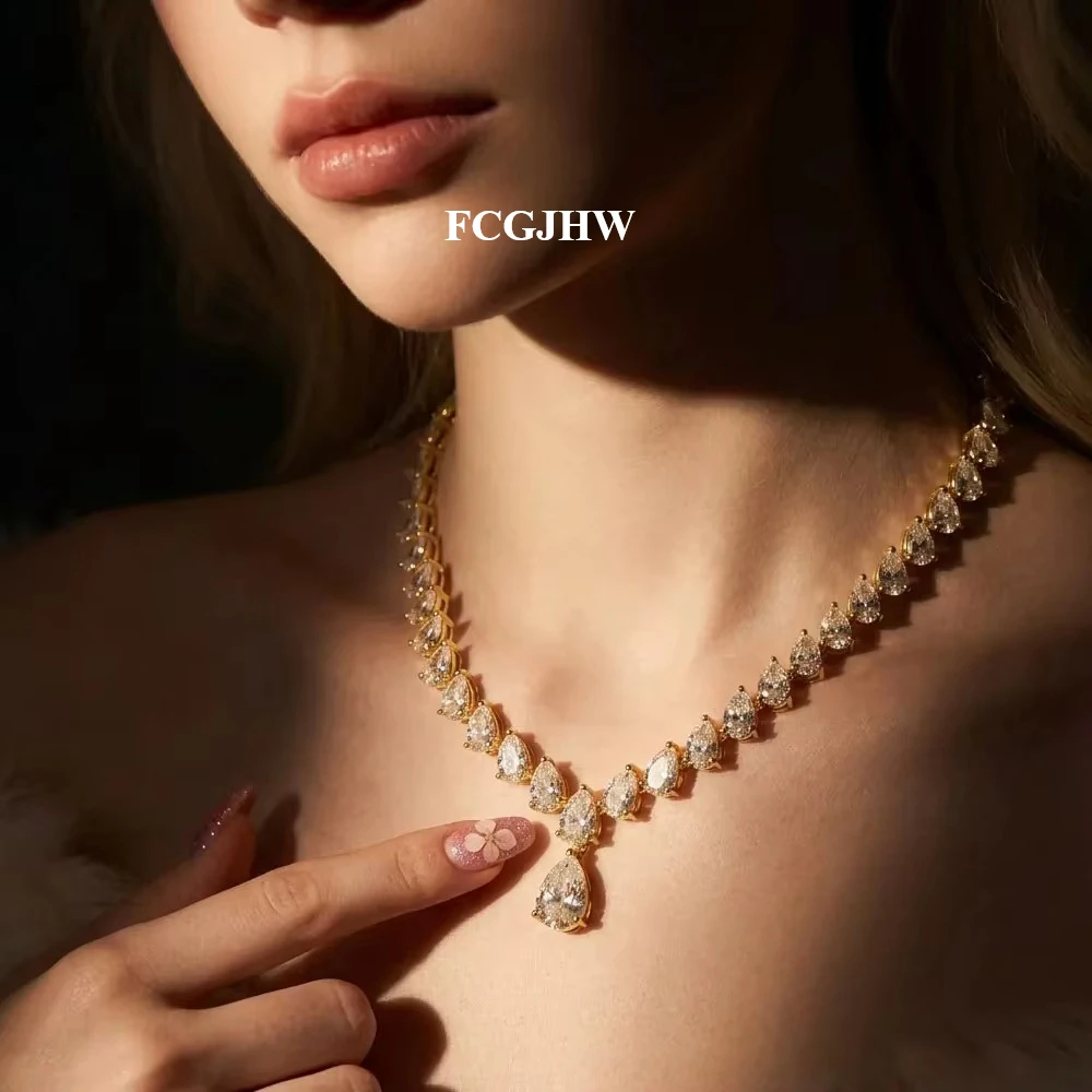 FCGJHW Pear Moissanite Tennis Necklaces for Women Lab Diamond S925 Sterling Silver Plated 18k Wedding Moissanite Necklace 2026