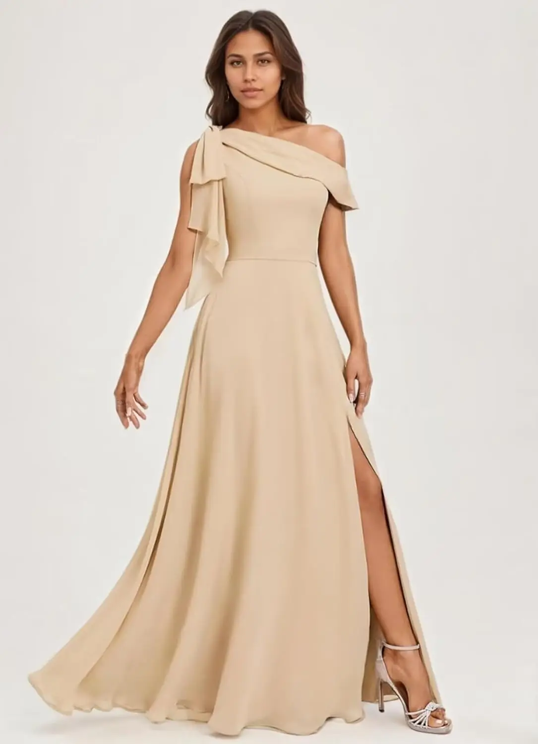 원숄더 롱 브라이드메이드 드레스 쉬폰 빅 보우 A라인 볼 드레스 여성용 우아한 정장 이브닝 드레스, 칵테일 드레스