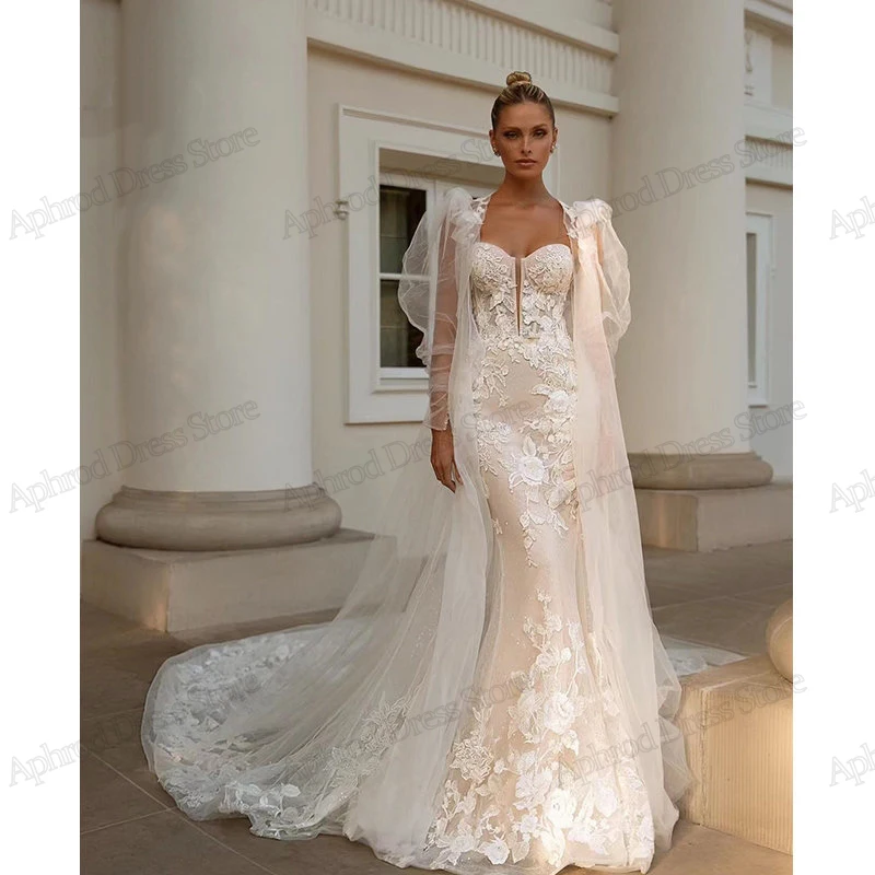 Splendidi abiti da sposa guaina sirena abiti da sposa Vintage Appliques di pizzo senza maniche lunghezza del pavimento abiti Vestidos De Novia 2024