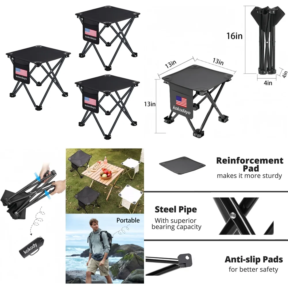 

Стул для кемпинга, 3 шт., портативный складной стул для кемпинга, легкий уличный стул для пеших прогулок, рыбалки, путешествий, пикника, пляжа с сумкой для переноски