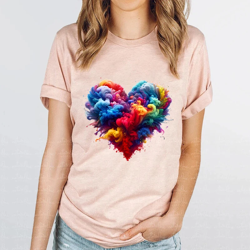 

Watercolor Heartbeat Love T-Shirt Women Harajuku Heart Tee Femme Fashion Heartbeat Shirts Short Sleeve O-Neck T-shirts Camisetas