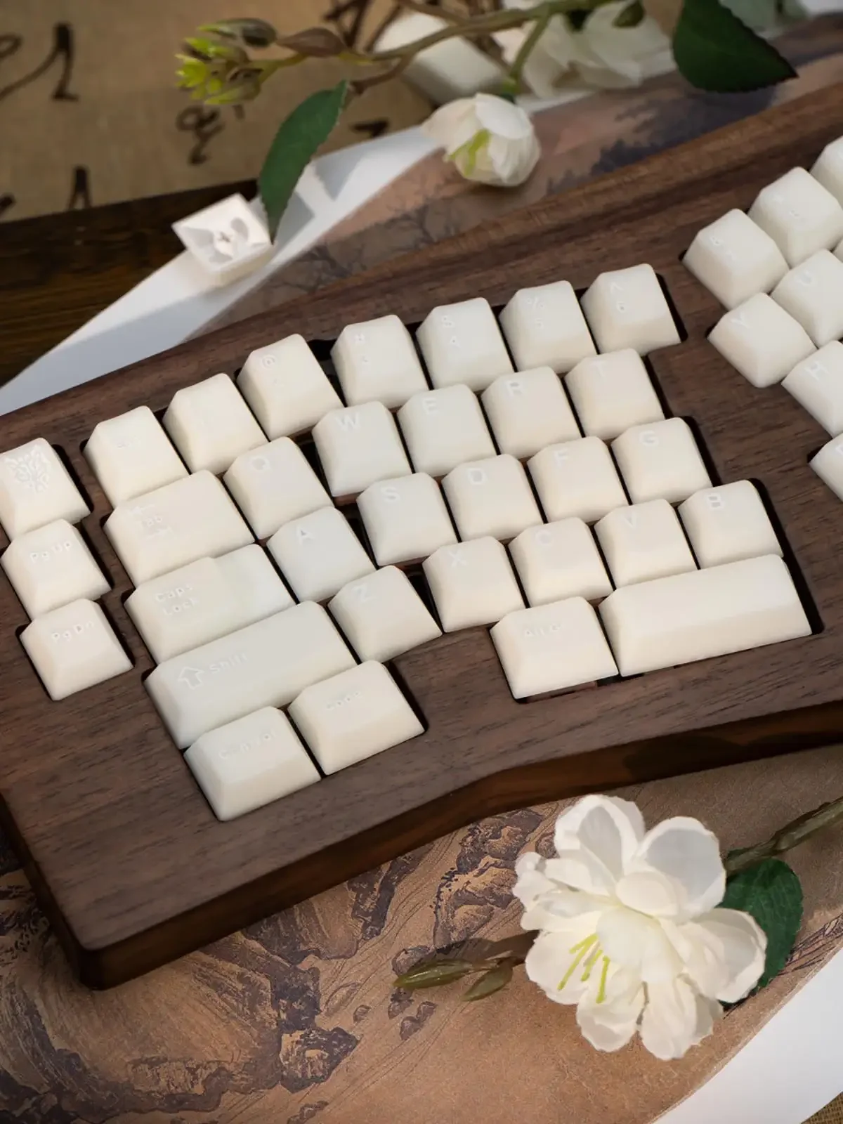 White marble keycap PBT original height two-color molding semi-transparent antique custom mechanical keyboard keycap 114 keys