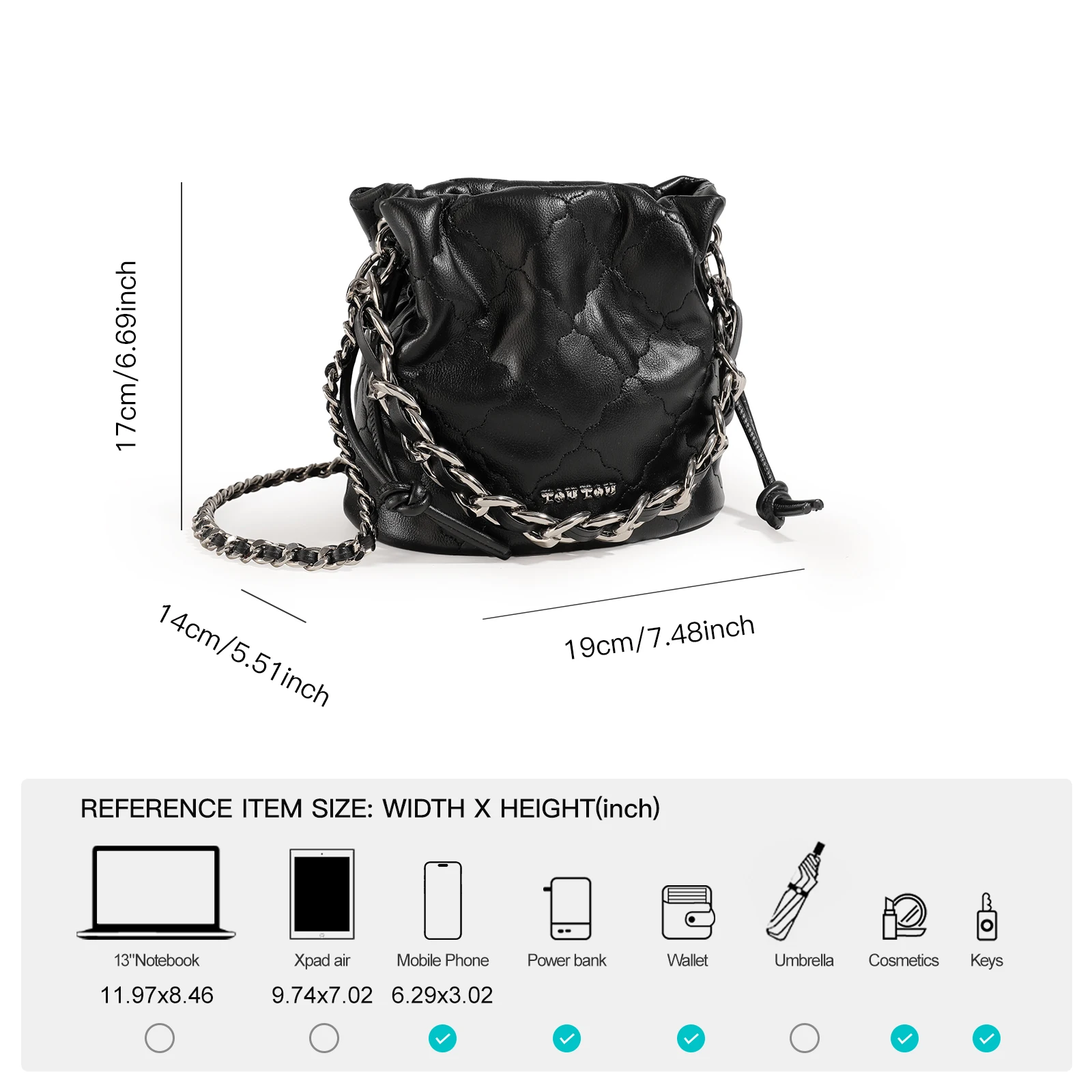 TOUTOU Biscuit Pattern Splicing Bucket bag, Hardware Drawstring Decorative Crossbody Bag, New Fashion Shoulder Bag