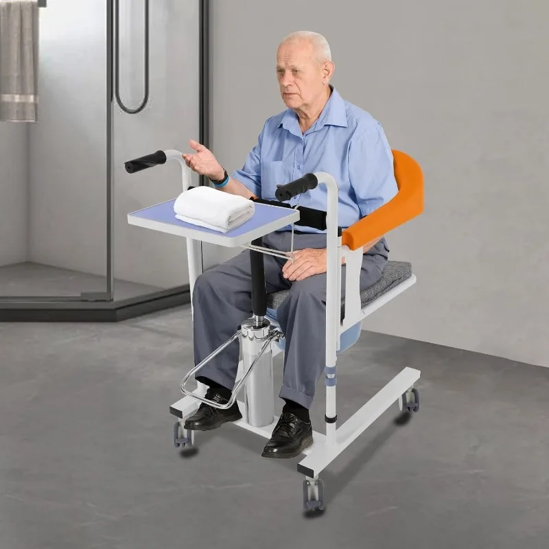 Patient Lifter Hydraulic Senior Lift Wheelchair Load 100 kg with 180° Split Seat Patient Transport Chair for Elderly People