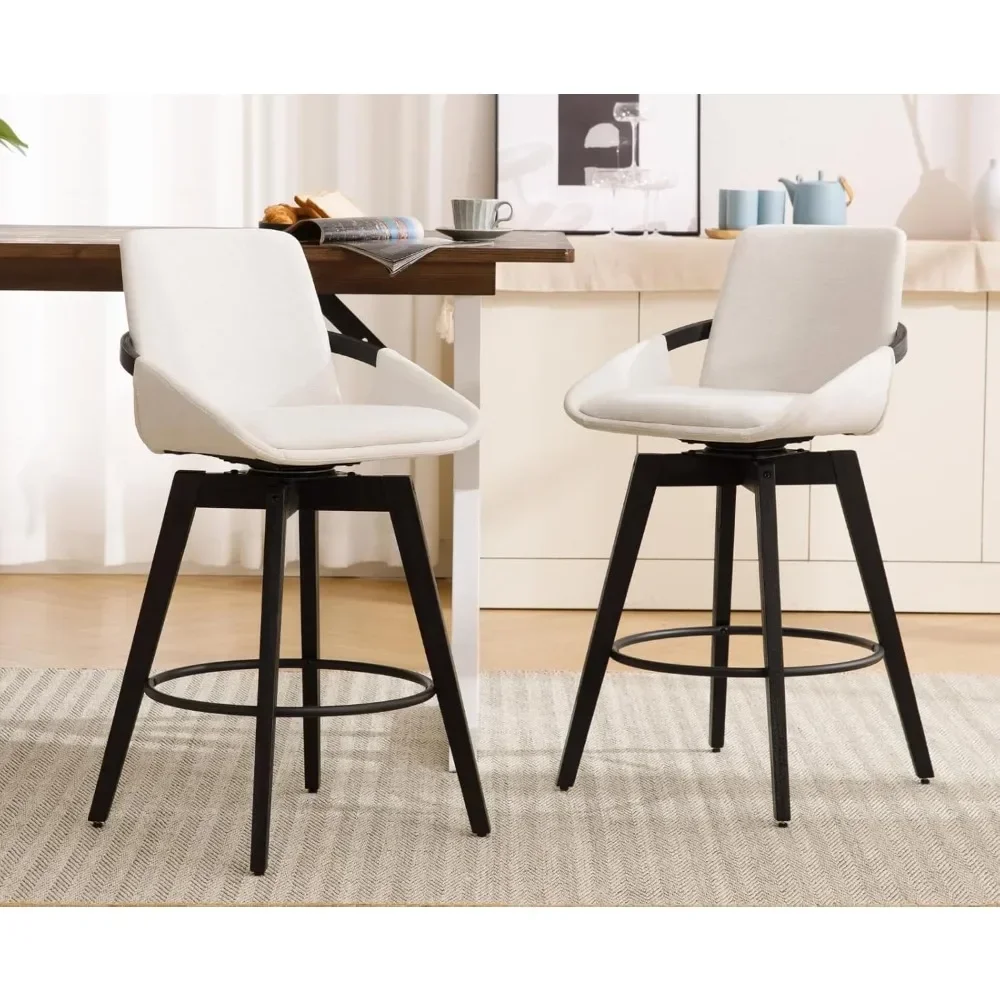 

Swivel Counter Height Bar Stools Set of 2 Modern Wood Barstools with Back and Arms Comfortable Upholstered Counter Stools