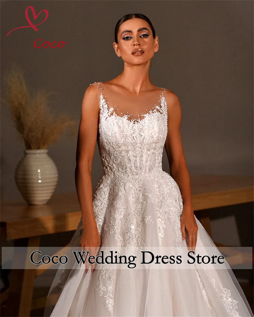 Eleganckie suknie ślubne na zamówienie, fason A, wykwintne aplikacje, wysokiej jakości zdobienia z koralików, dekolt w serek, nowa moda dla kobiet, suknia ślubna.