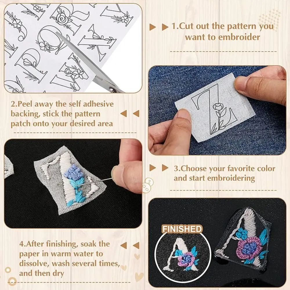 Flowers and Leaf Designs Stitching Embroidery Paper DIY Hand Stitch Stick Pattern Stabilizers Sewing Supplies