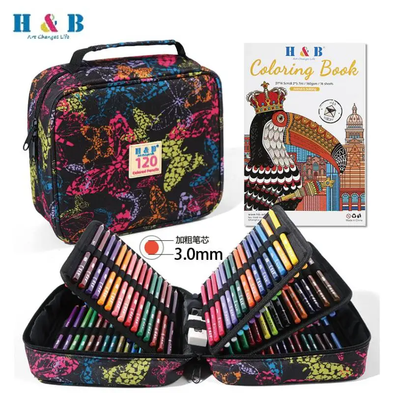 H&B Colored Pencils Set with Eraser Sharpener, 72/120/180pcs Soft Oil-Based Cores Drawing Zipper Case for Adults Kids Beginners