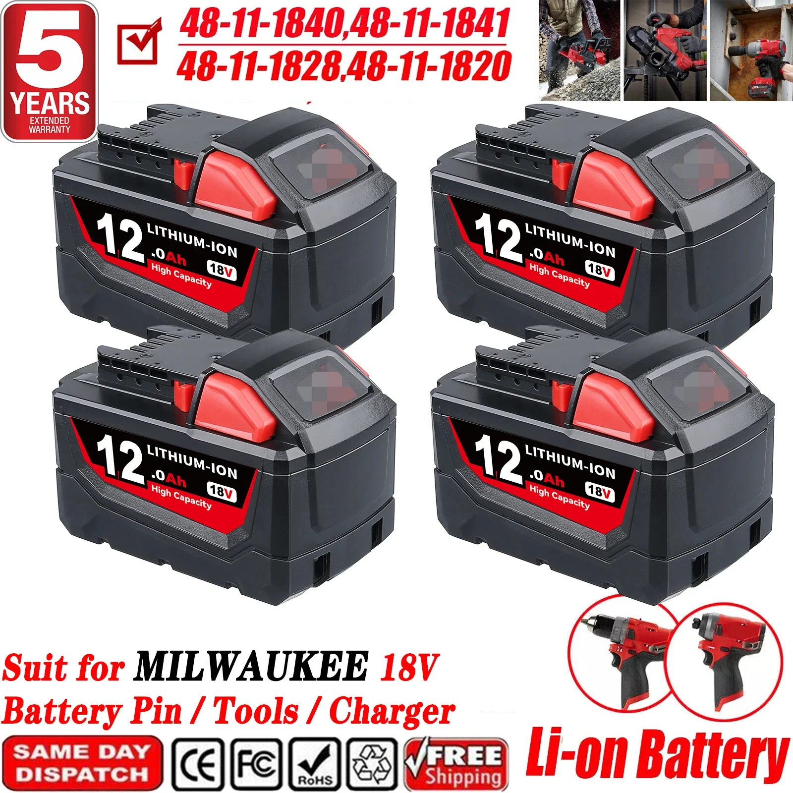 

1/2/4 шт. M18 12,0 Ач, замена штифта для аккумулятора Milwaukee 18 В, совместимая с литий-ионным аккумулятором Milwaukee 18 В и аккумуляторными электроинструментами