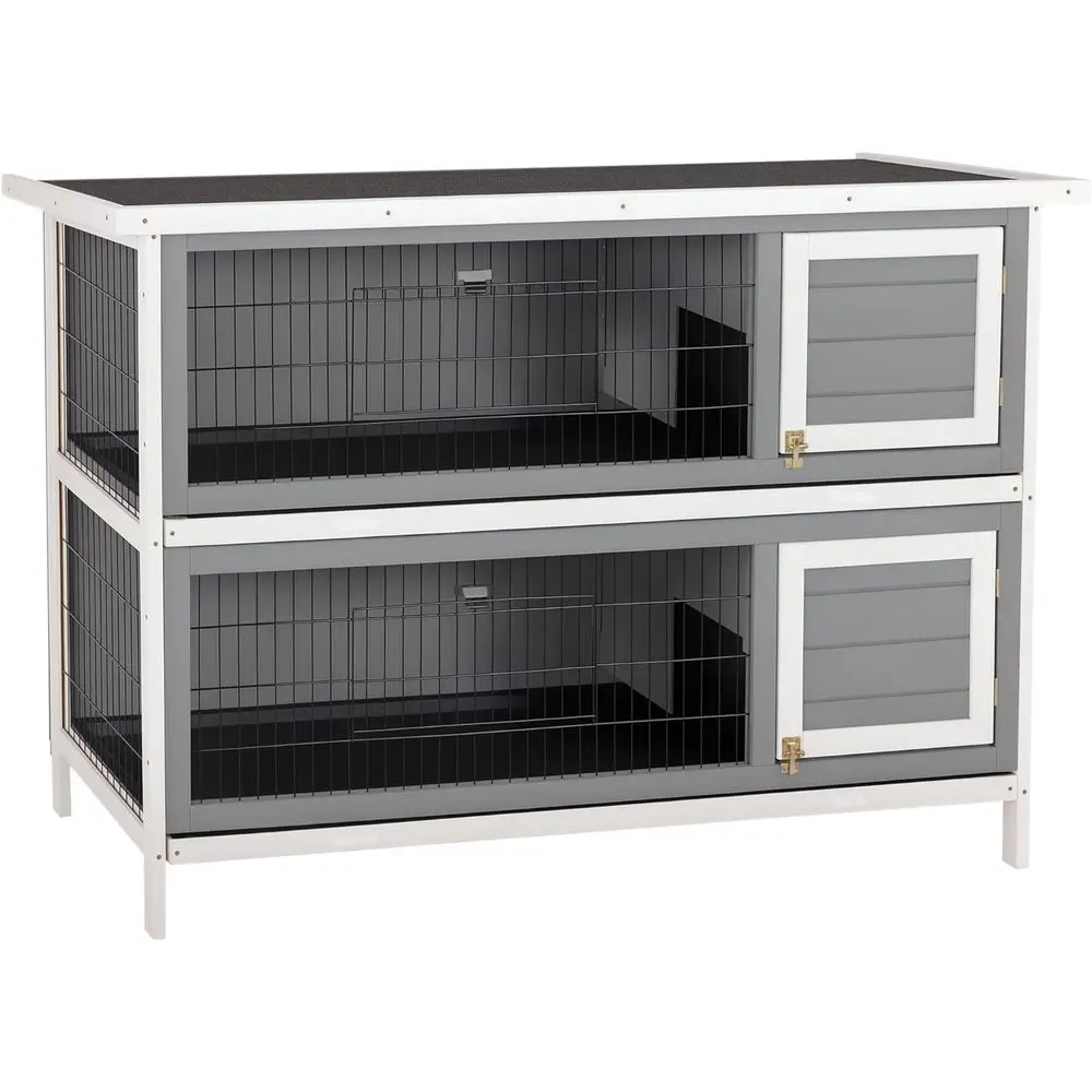 

Просторный деревянный вольер для кроликов 54 (дюйма) с запираемой дверцей, герметичным поддоном для использования в помещении/на улице - серый
