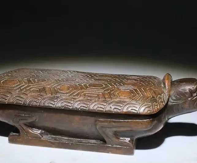 Antique Bronze Turtle-shaped Inkstone Box and Inkwell Box for Home Decoration and Collection
