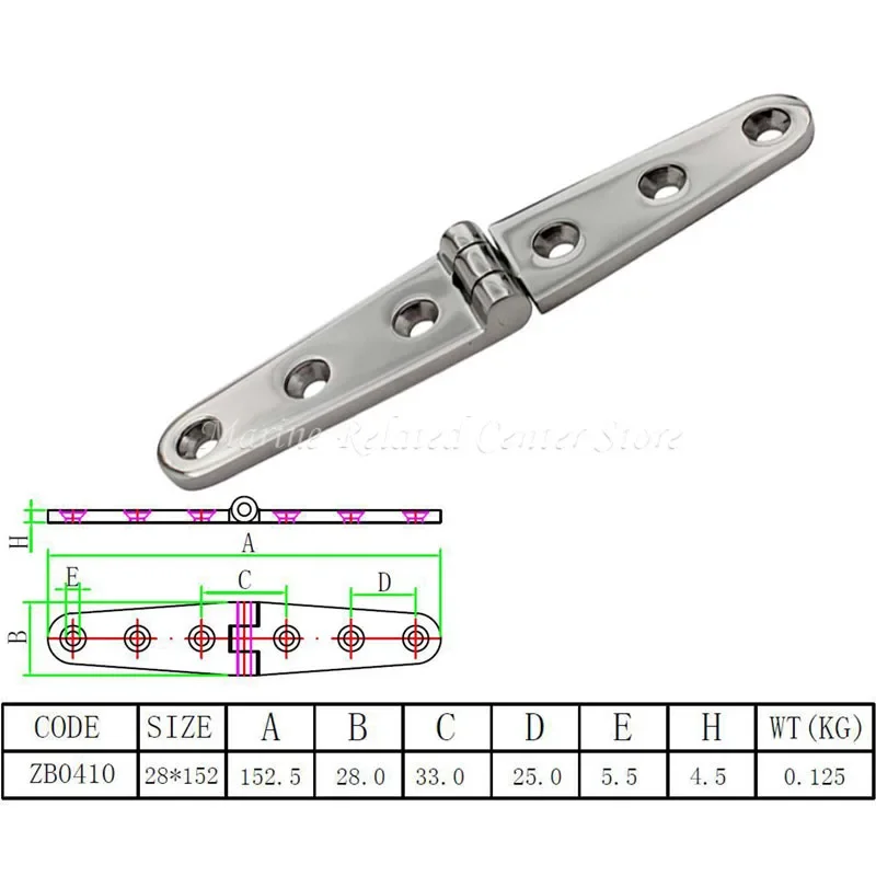 5pcs / 10Pcs 28x152mm Stainless Steel 316 Strap Hinge With 6 Holes Mirror Polish Marine Boat Hardware Cast Door Strap Hinges