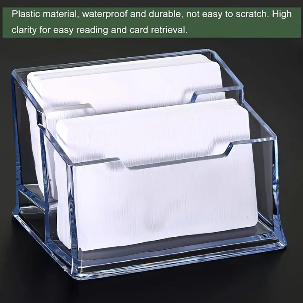 Acrylic business card holder, 2 card slots business card display & card holder storage bag, office desk supplies