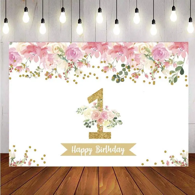 

1st Birthday Photography Backdrop Princess Girls Happy Party Baby Shower Photo Studio Background Decor Banner Prop