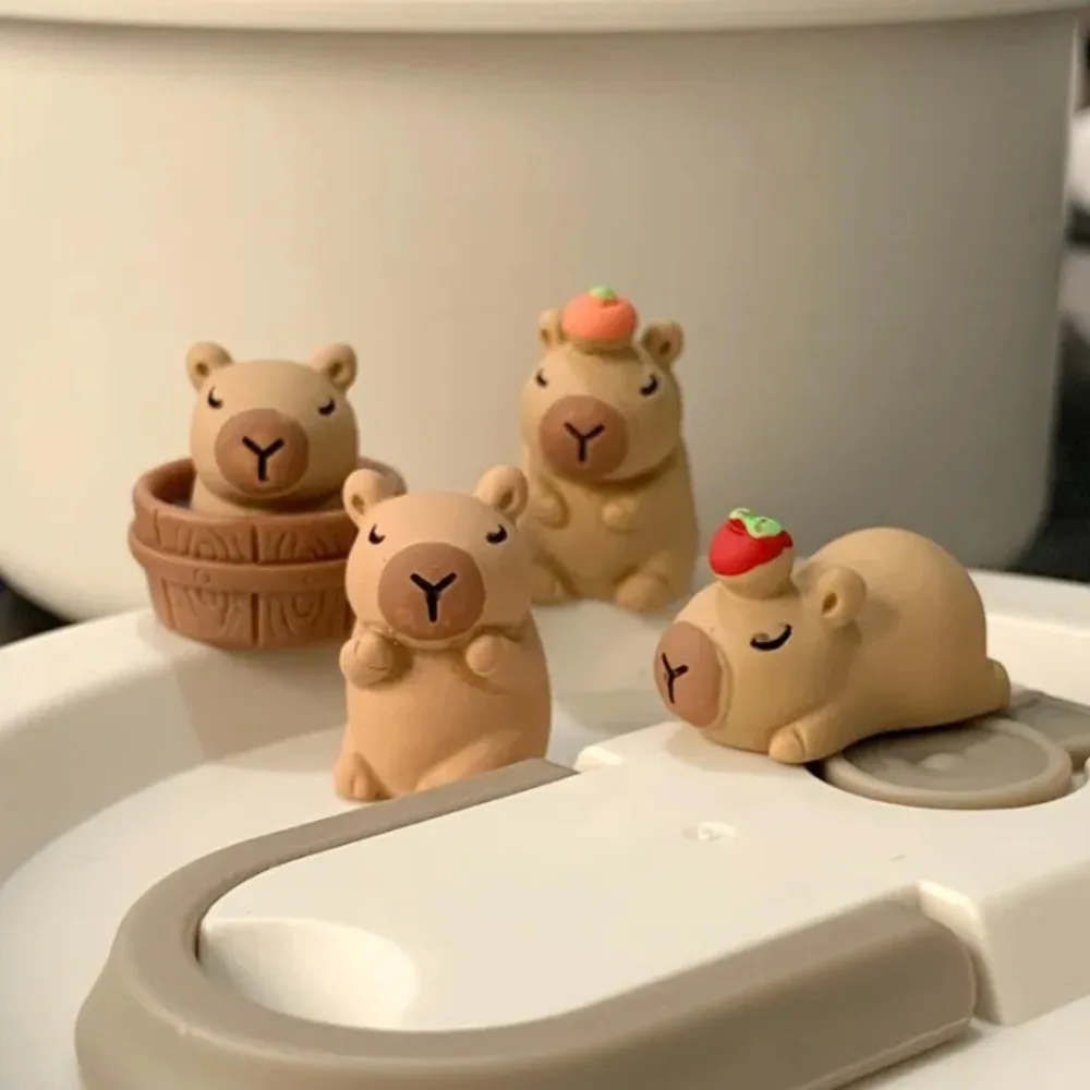 5pc Mini Matte Finish Capybara Figurines Adorable Plastic Animal Decoration Kit Small Decorations Inside The Car DIY Accessories