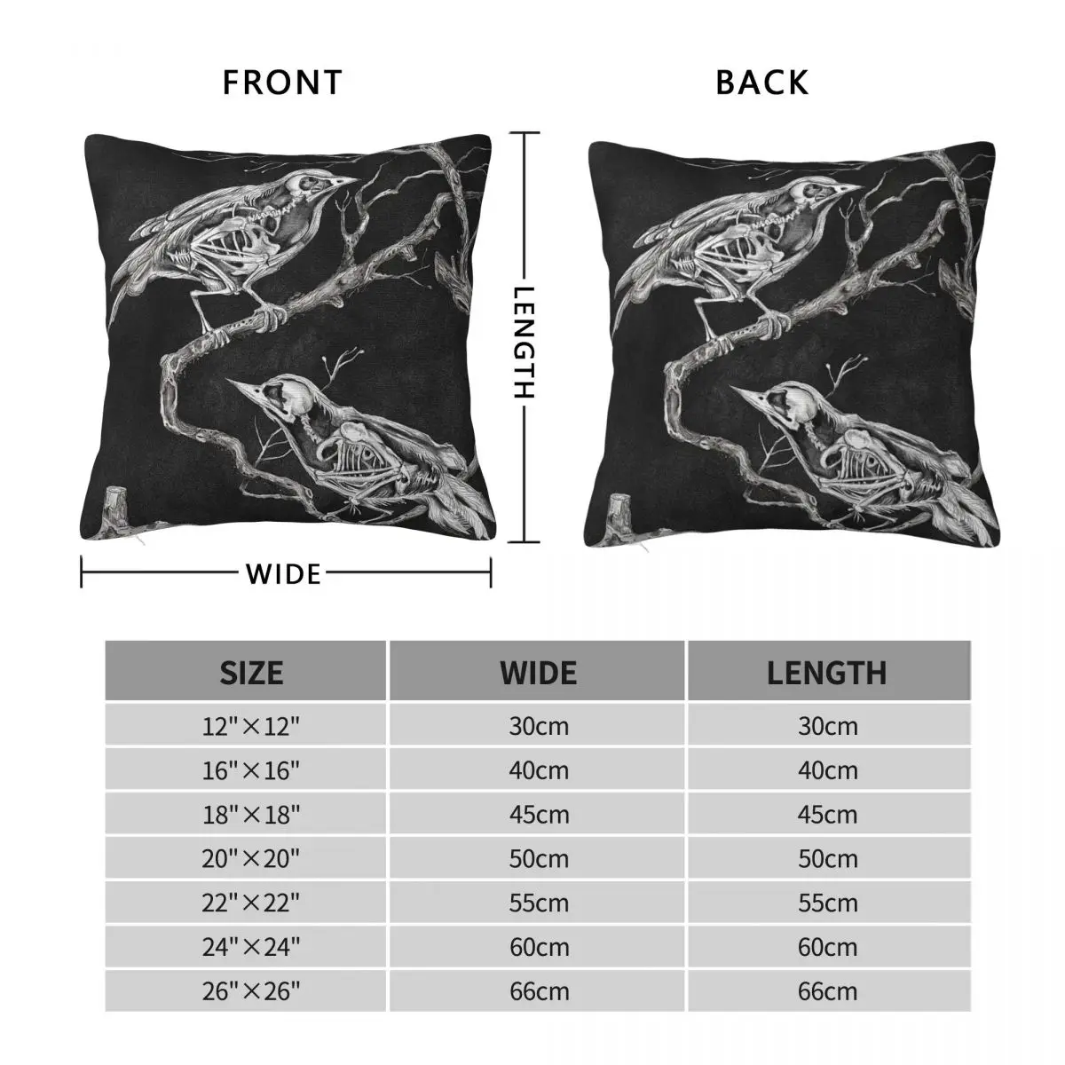 Birds Bones Skeleton Pillowcase Polyester Linen Velvet Creative Zip Decor Throw Pillow Case Room Cushion Cover 18