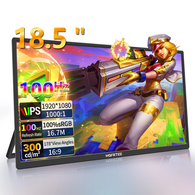 HGFRTEE 18,5 Zoll tragbarer Monitor, 100 Hz, FHD, IPS, PC-Gaming, erweitertes Display, Laptop, erweiterter Bildschirm für MAC, Laptop, PC, Xbox