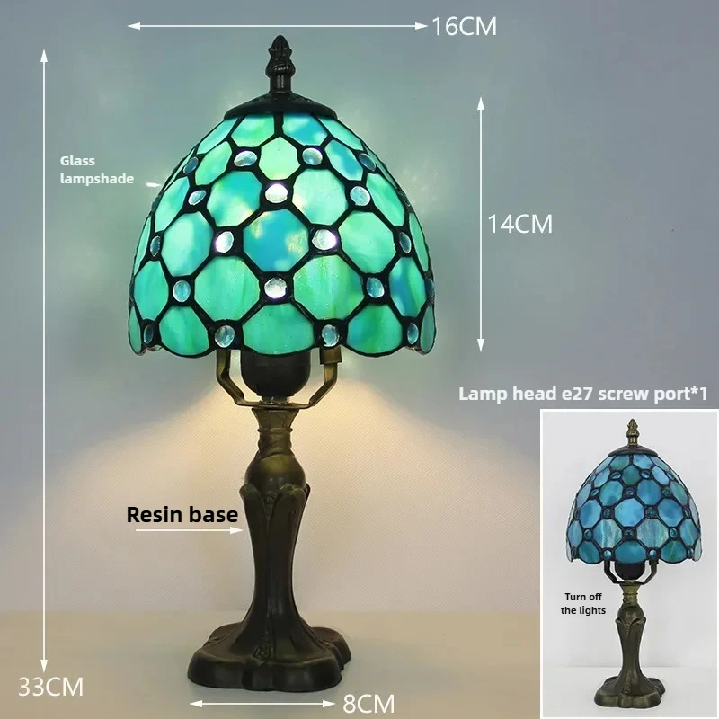 European Tiffiany Colorful Lampshade Retro Study Bar Cafe Home Wedding Bedroom Bedside Dimming Desk Table Lamp Night Light