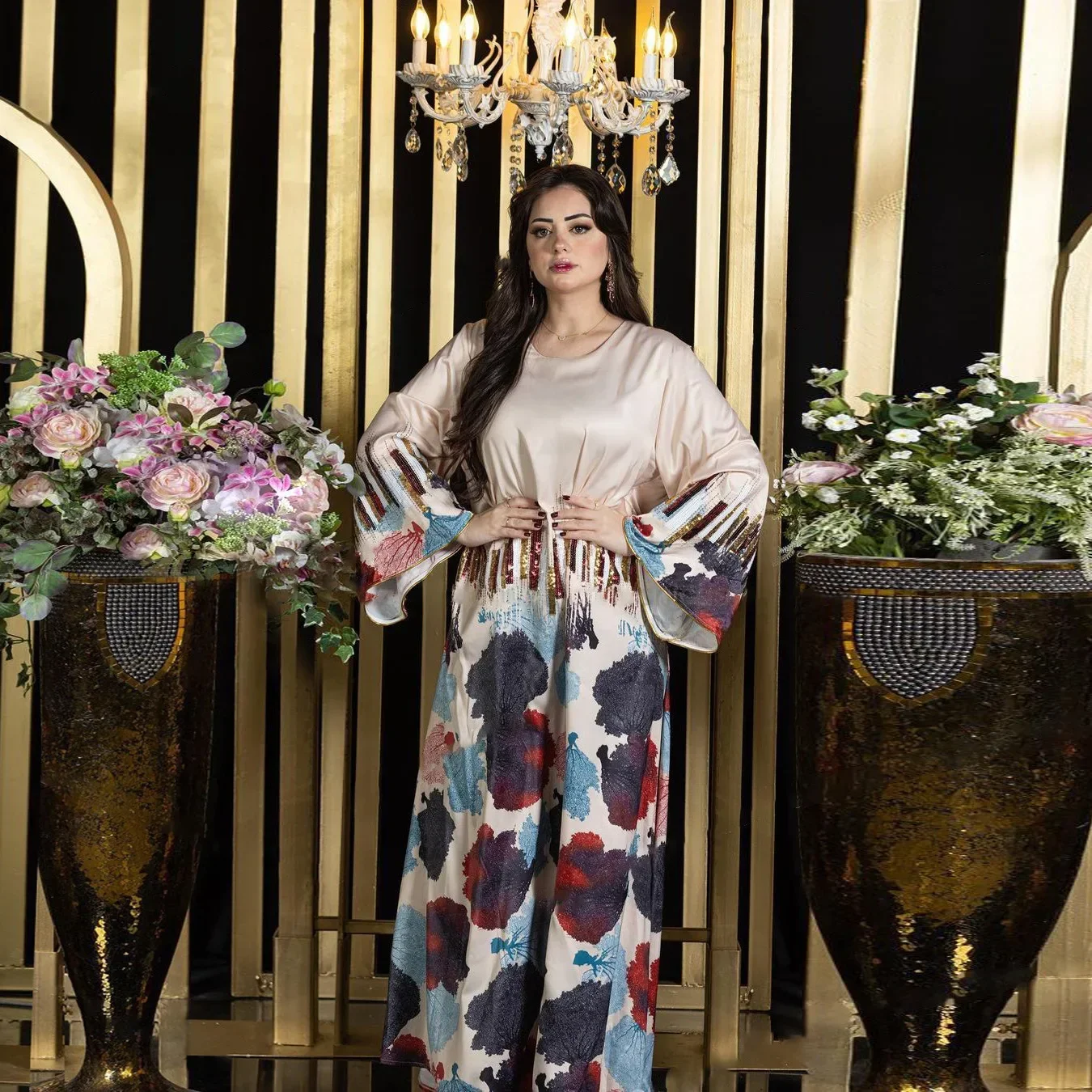 Ramadan มุสลิมผู้หญิงเย็บปักถักร้อย Abaya เพชร Kaftan ดูไบตุรกี Caftan Eid Al-Adha Jalabiya Marocain Djellbab อาหรับ Robe Gown