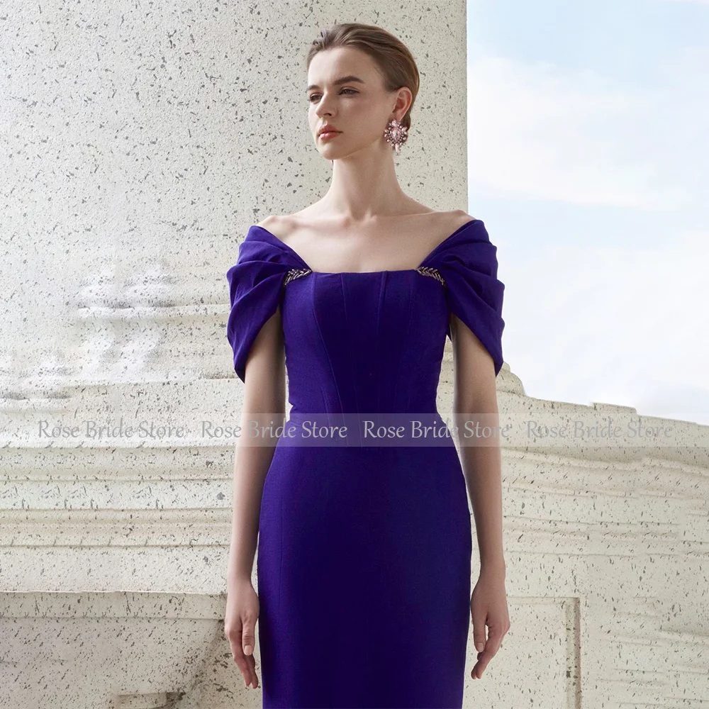 Elegant Formal Party Dresses Purple Off the Shoulder Column Wedding Guest Gowns Long Beading Floor Length Evening Dress 2024