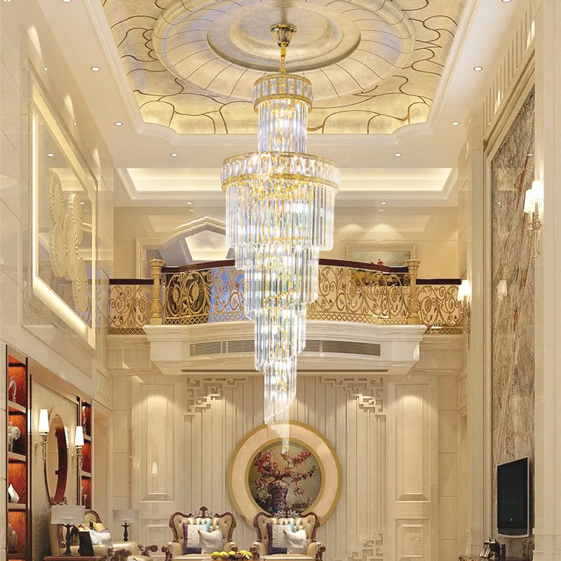 Candelabro de salón de edificio dúplex, candelabro largo con escaleras giratorias en el edificio