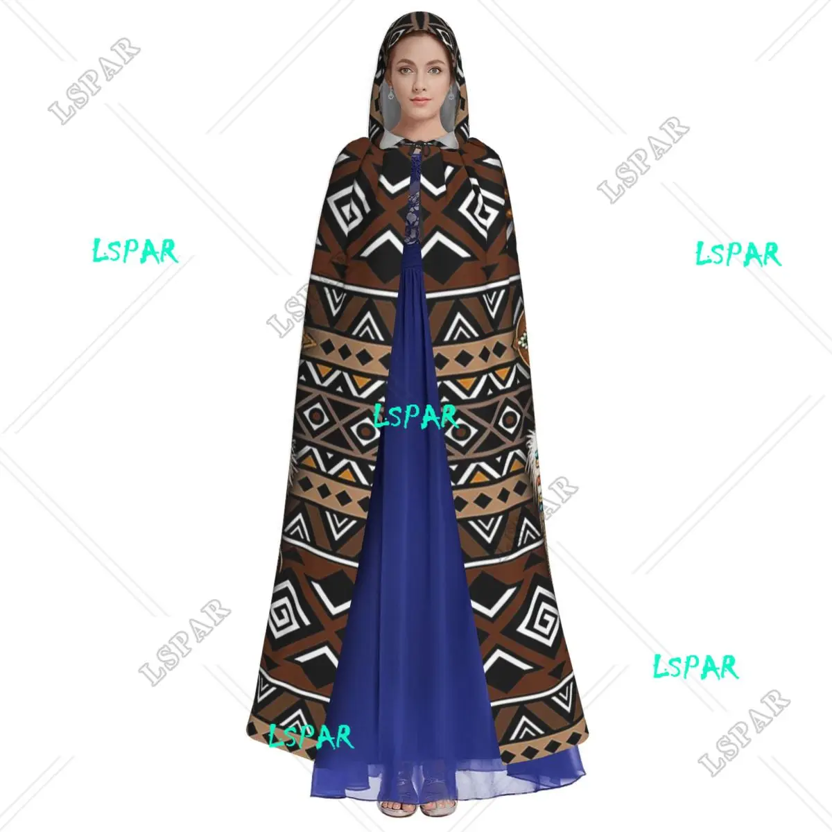 Mandala Owl Long Hooded Cloak Witch Medieval Costume Cosplay Cape HalloweenCoat Adult Unisex