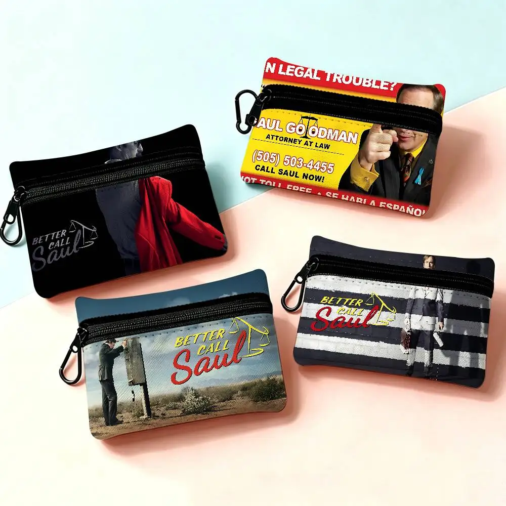 Classic Better Call Saul Compact Oxford Cloth Zipper Pouch Detachable Carabiner Mini Coin & Key Wallet