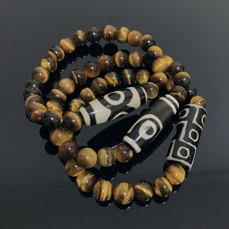 Natural Tibetan Dzi Agates Bracelets Healing Jewelry Buddha Prayer Nine-eyed Charm Yellow Tiger Eye Gems Stone Bracelets Male