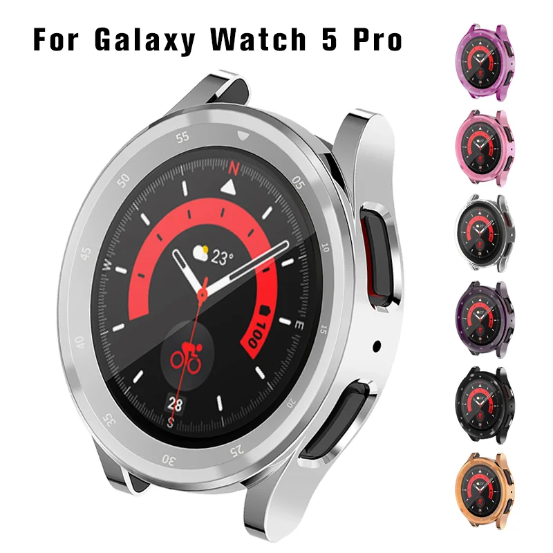 Cristal + funda para samsung Galaxy watch 5 Pro, 45mm, cubierta protectora de pantalla envolvente chapada en TPU, accesorios de parachoques