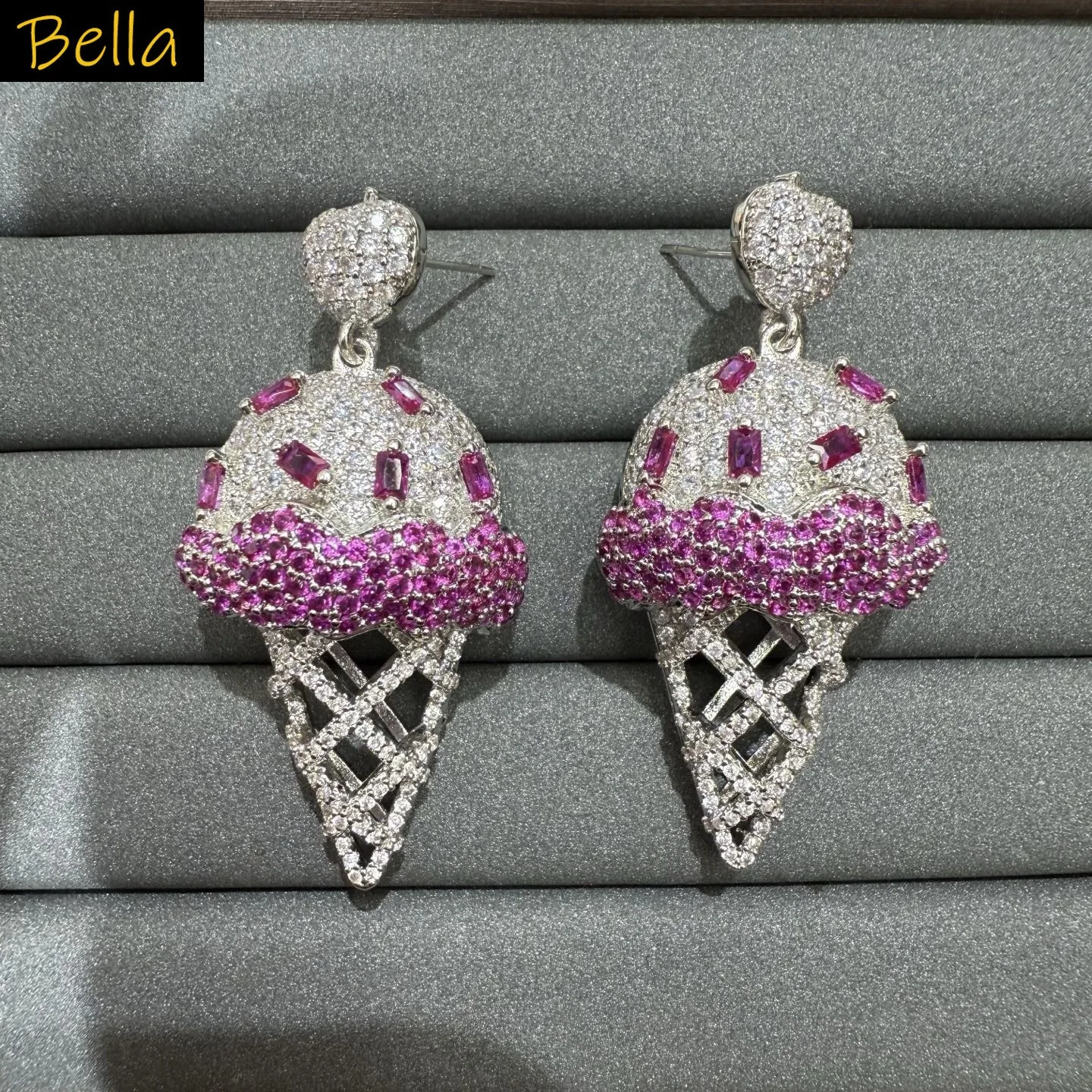

fashion cute cubic zirconia earrings for women girls sweet jewelry fushia pink multicolor yellow blue icecream stud earrings