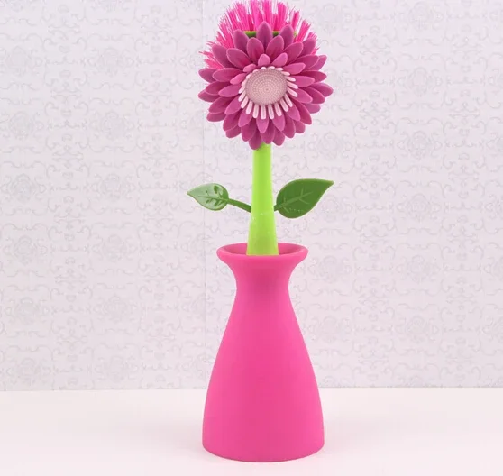 

Bottle Bowl Dish Pot Cleaner Kitchen Bathroom Family Removable Handle Brush Sunflower Shaped Cleaning Brush Clean OK 0174