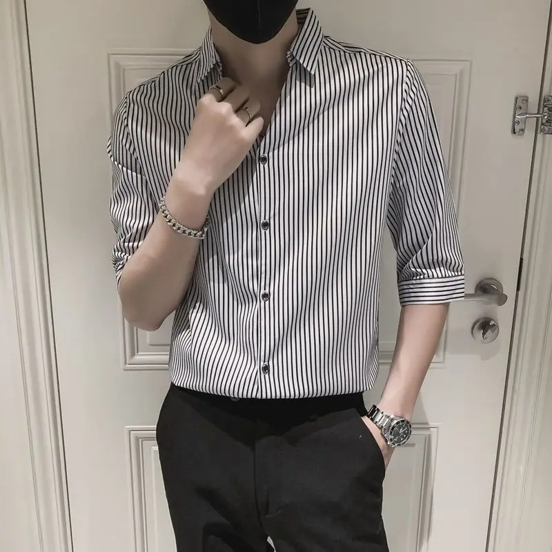 

Striped Male Top Long Sleeve Men's Shirt and Blouse New In with Collar Regular Cheap Brand Cool Designer Hipster Summer Clothes