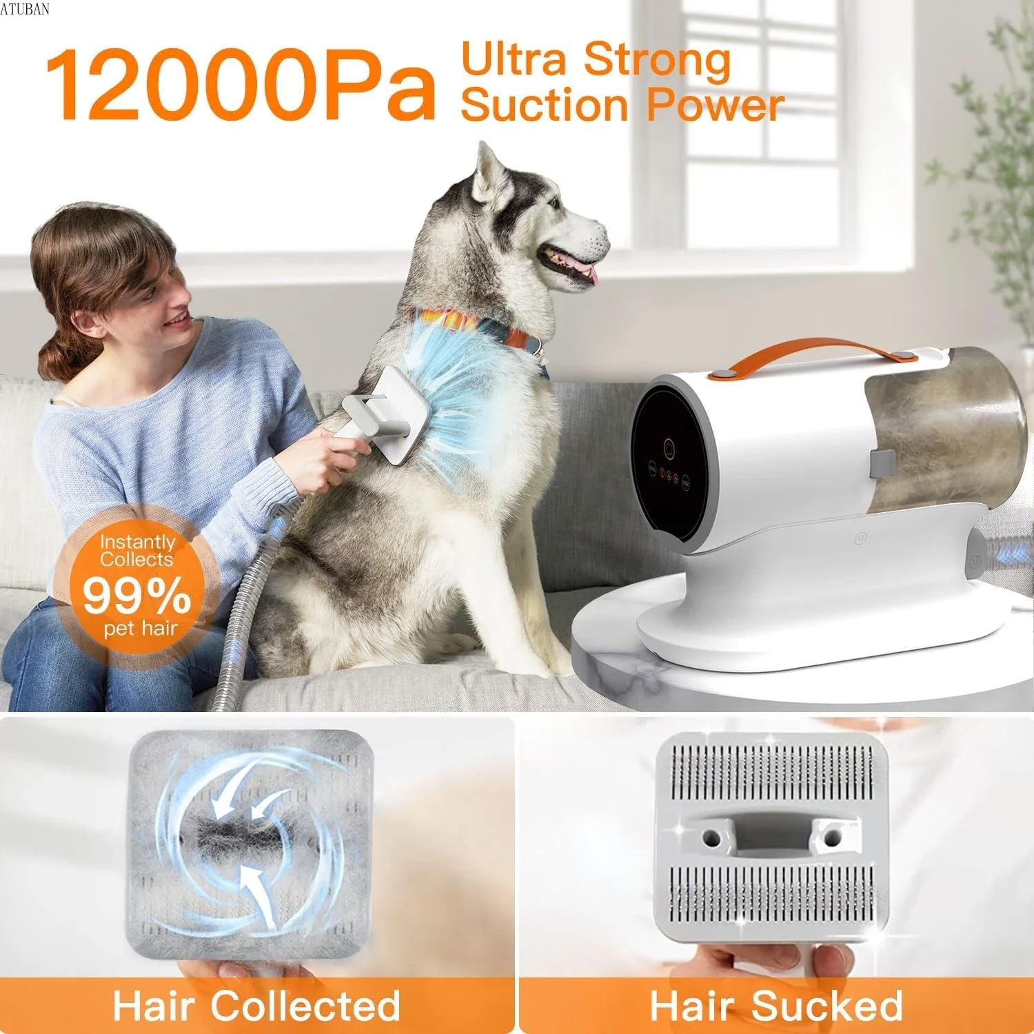 Imagem -02 - Baixo Ruído Pet Hair Grooming Kit e Vacuum Picks para Derramamento 2l Grande Poeira Cup Dog Vacuum até 99 Pet Hair