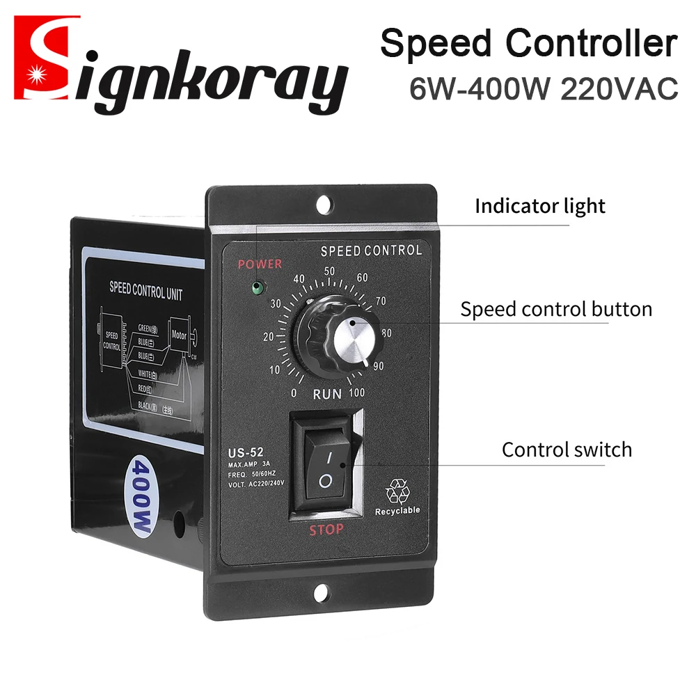 Signkoray-サーボモーター用モーター速度コントローラー、スピードレギュレータースイッチ、us-52、us-52、ac 220v、50hz、60hz、90-1400r/min、160-400w