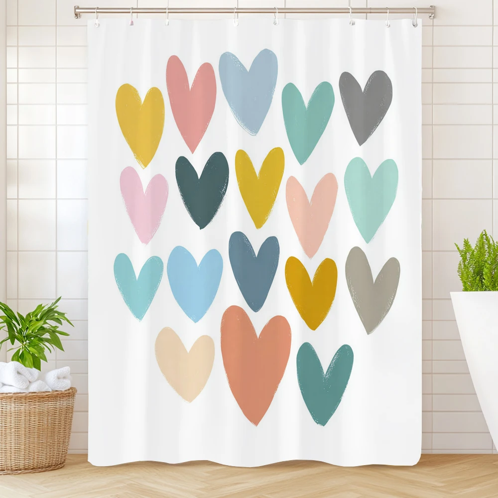 

Nordic Simple Love Pattern Shower Curtain, Bathroom Decorative Shower Curtain, Printed Fabric Home Curtain with Hooks