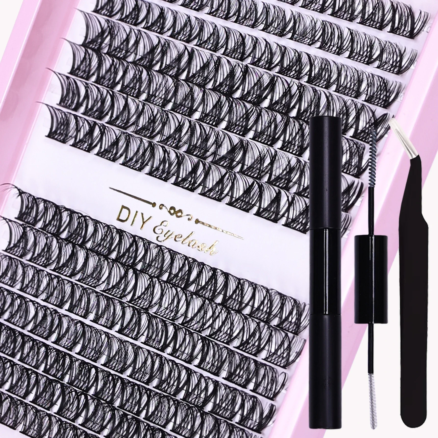 154pcs Eyelash Extension Kit with Adhesive and Tweezers, D Curl and Mix Length Individual Lashes