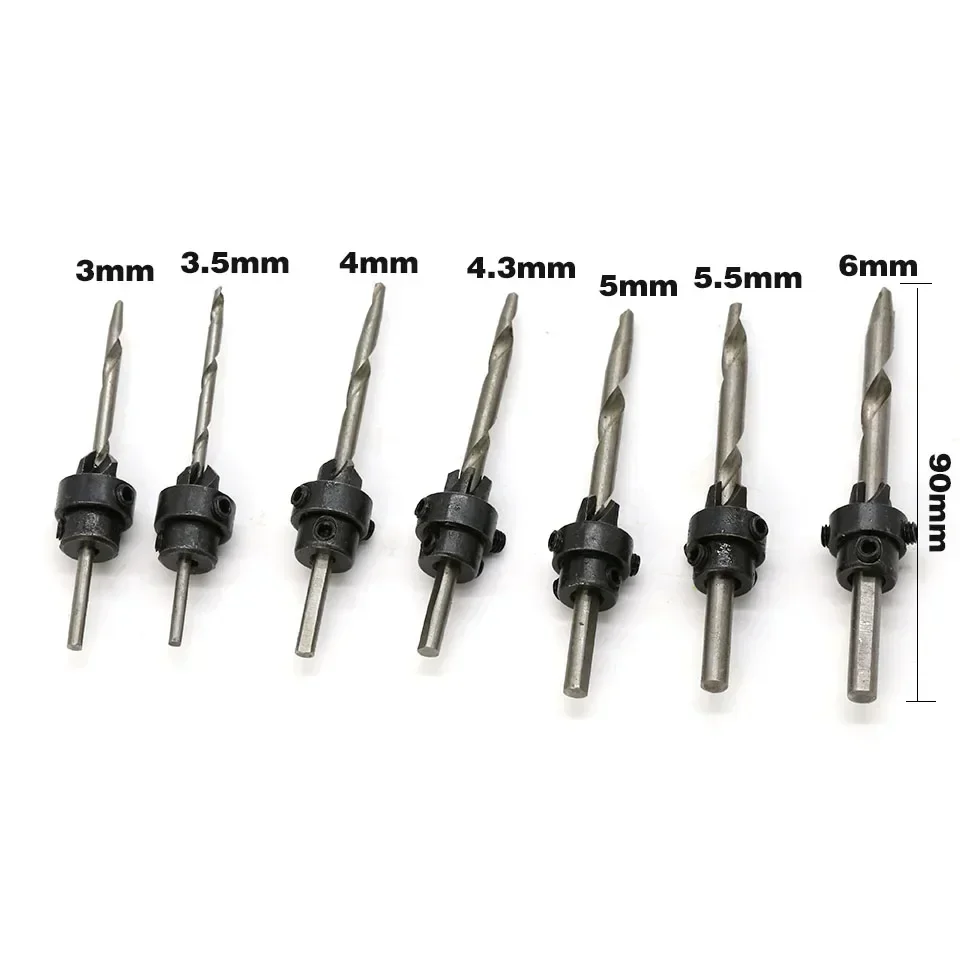 7 pezzi trapano svasatore Set di punte per trapano per la lavorazione del legno fori pilota di perforazione per vite Sizes3-6