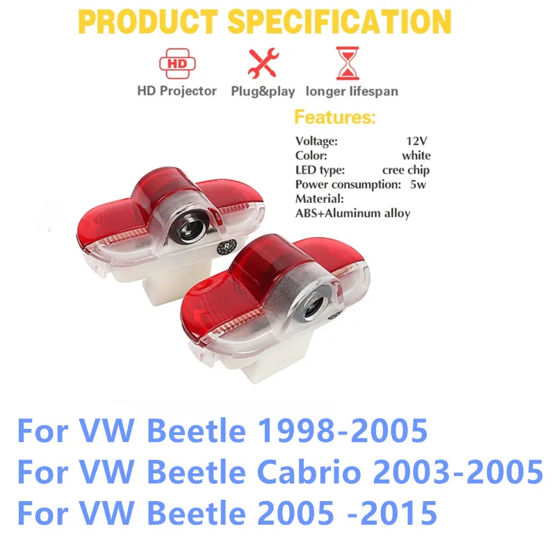 

2 шт. светодиодные предупредительные лампы для калюжа, аксессуары для VW Beetle 1998-2005 Beetle Cabrio 2003-2005 Caddy MK3, приветственный свет двери автомобиля